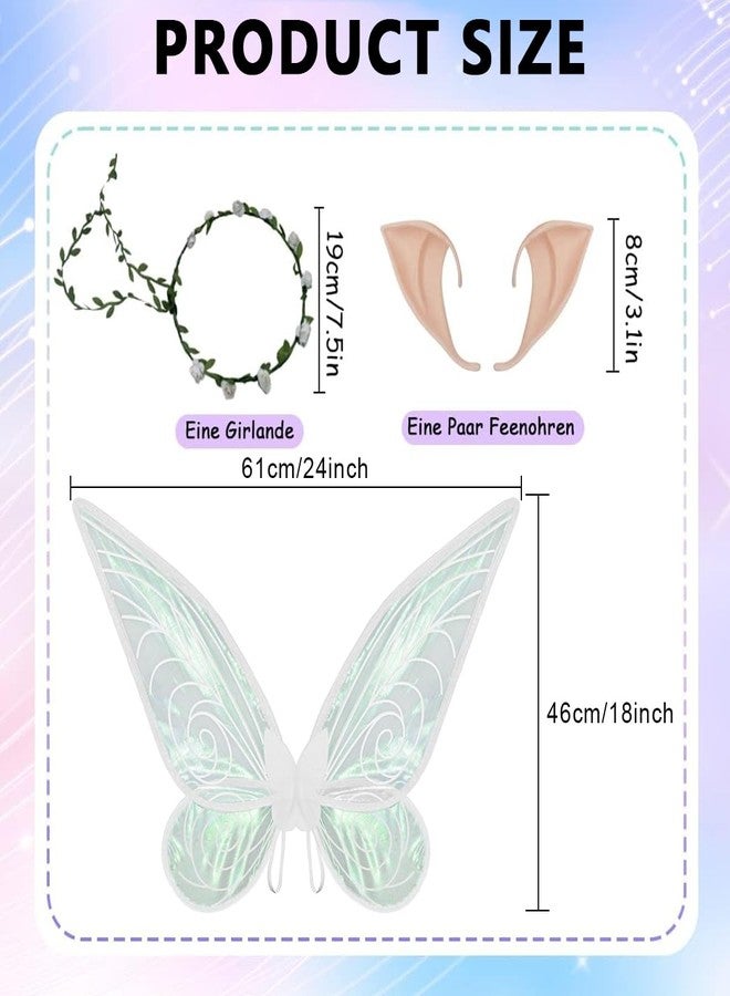 PATPAT Fairy Wings For Girls For Kids 5+ Years,Butterfly Wings For Baby Girl Butterfly Theme Birthday Party Decorations With Elf Ears Angel Wings Flower Garland For Decoration,Halloween Costume,White - Image 2